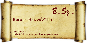 Bencz Szavéta névjegykártya